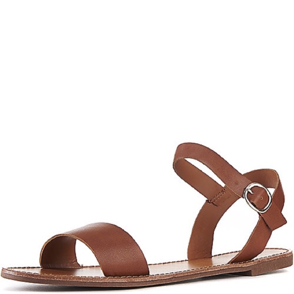 Brown leather ankle strap sandals