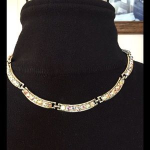 Vintage Silvertoned Aurora Borealis Choker