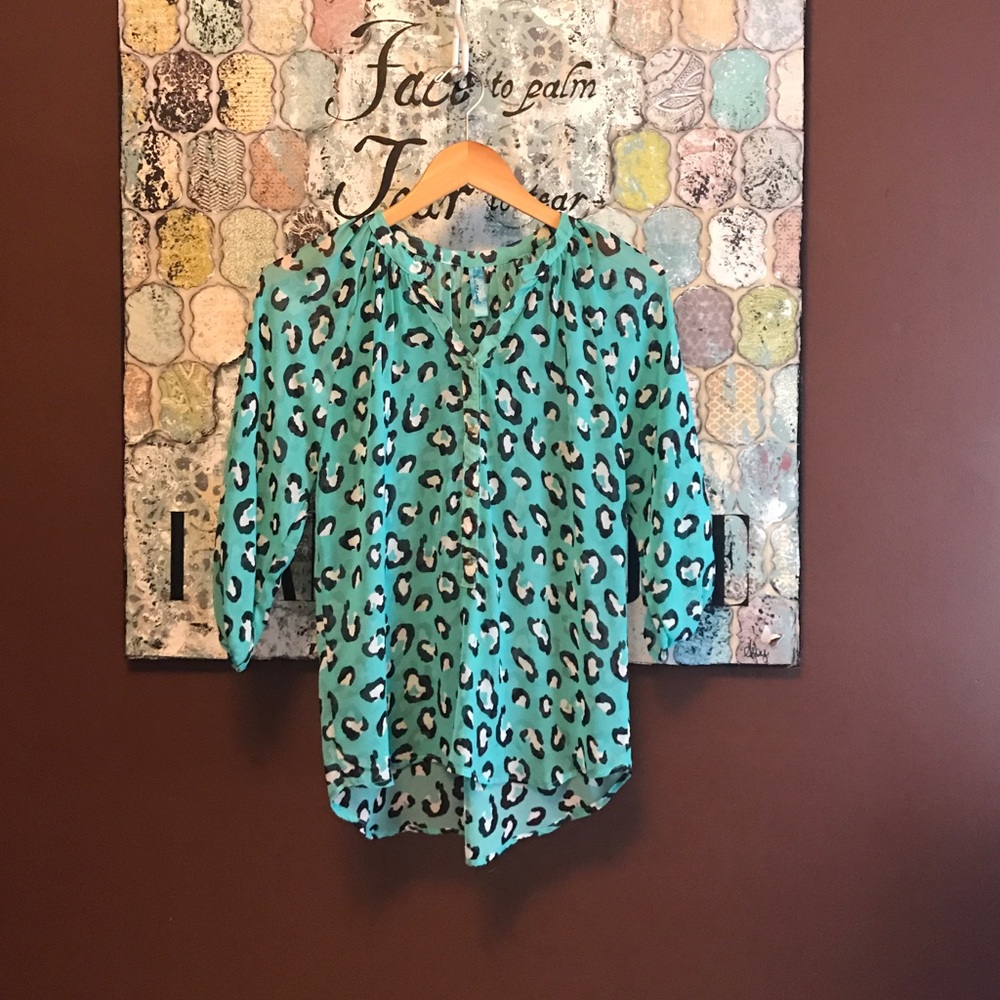 Turquoise Francesca's leopard print top
