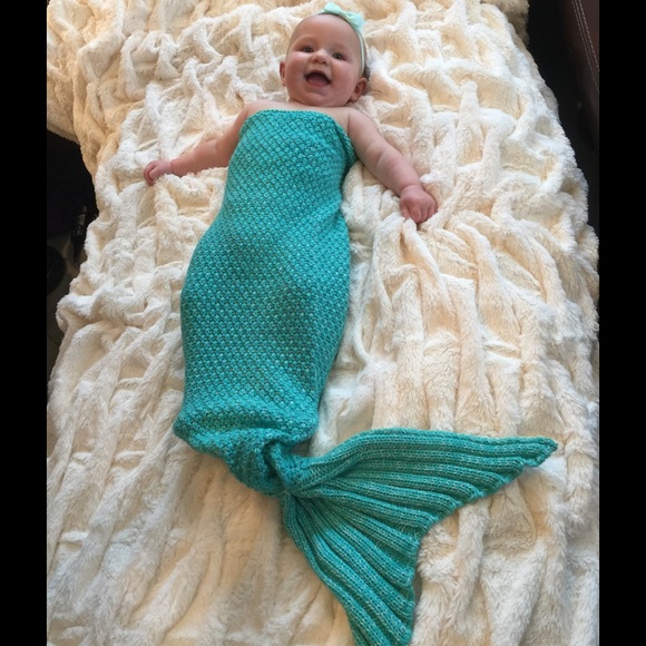 Teal Green Baby Mermaid Tail Blanket - Picture 2 of 2
