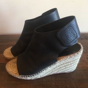 Celine black leather espadrilles wedges