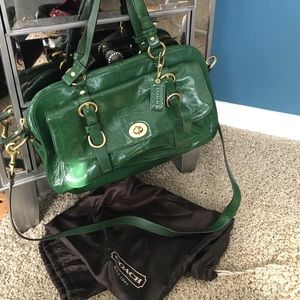 Green patent leather Coach purse