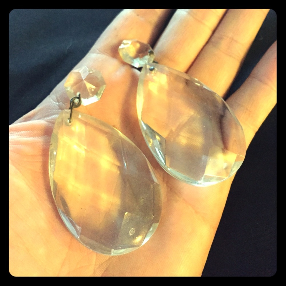 Pair 2 vintage tear prism pendants beads crystal