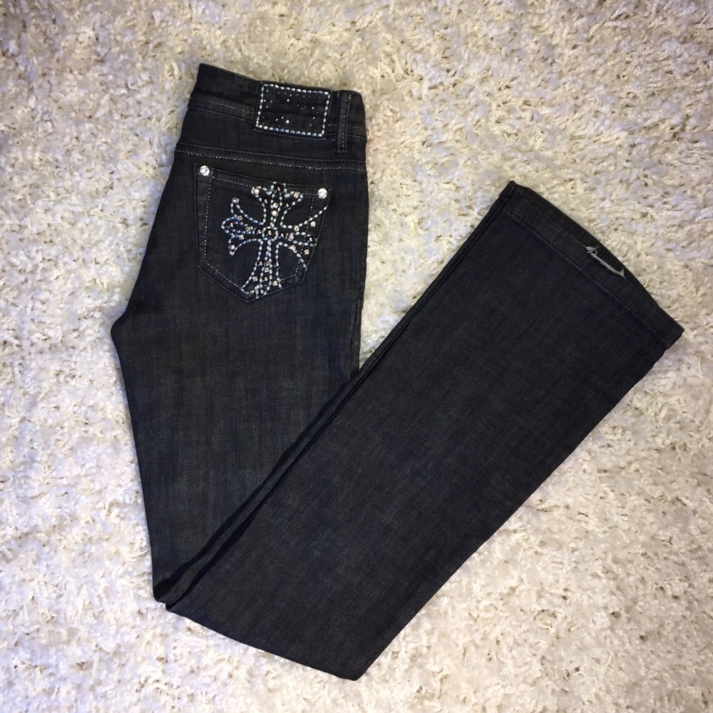 ✨HP✨ Dark Wash Cross Embroidery Boot Cut Jeans