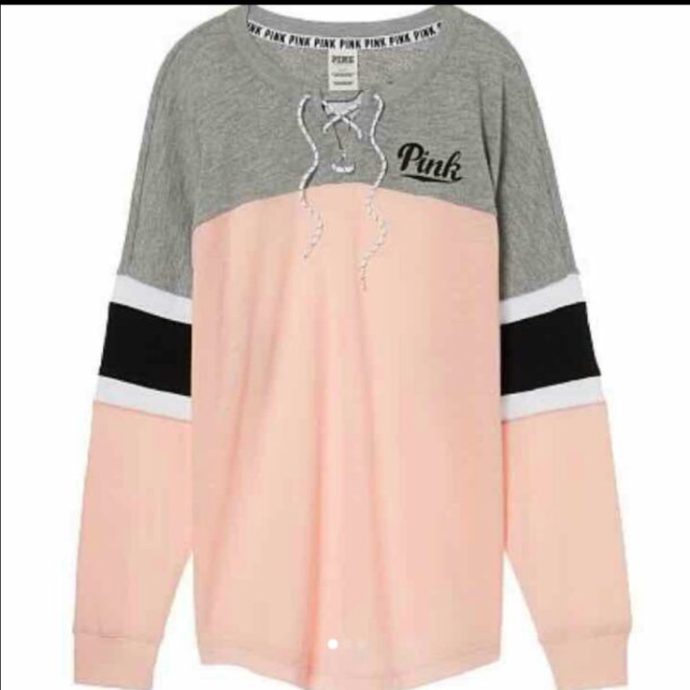 PINK Lace Up Varsity Crew Sweater (ISO) !!!