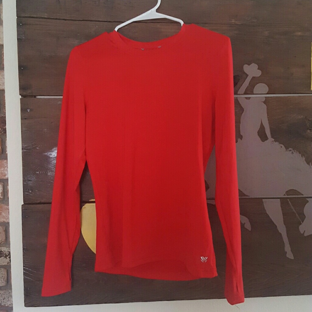 Red long sleeve top, lace back