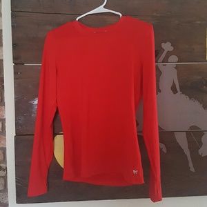 Red long sleeve top, lace back