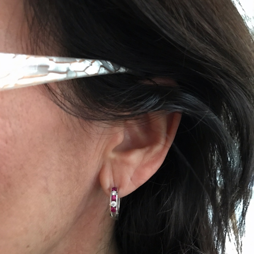 Diamond and ruby hoop earrings