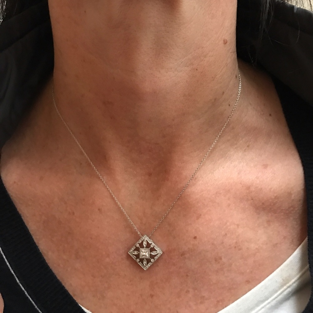 14 karat white gold antique diamond pendant