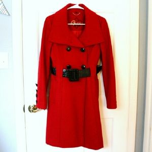 Guess Long Red Coat with Black Belt