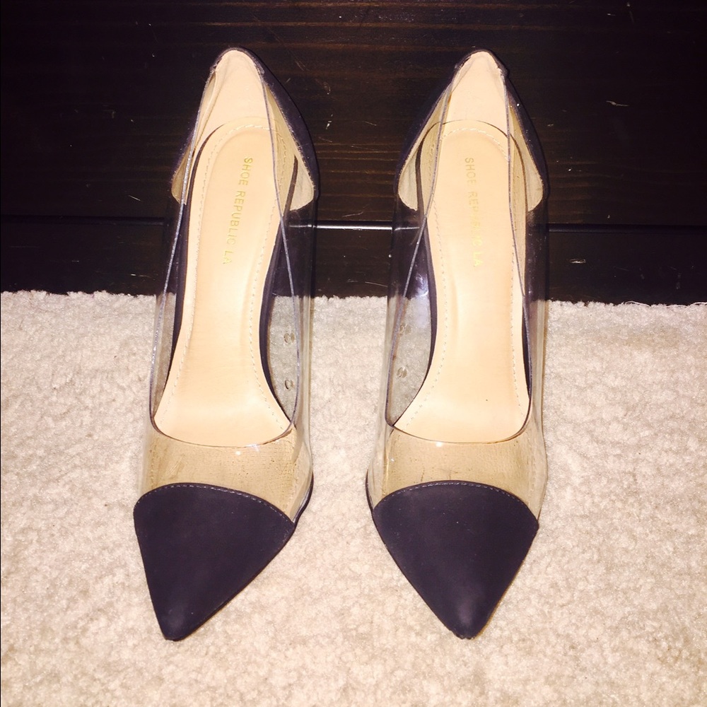 Pointed toe clear stilettos