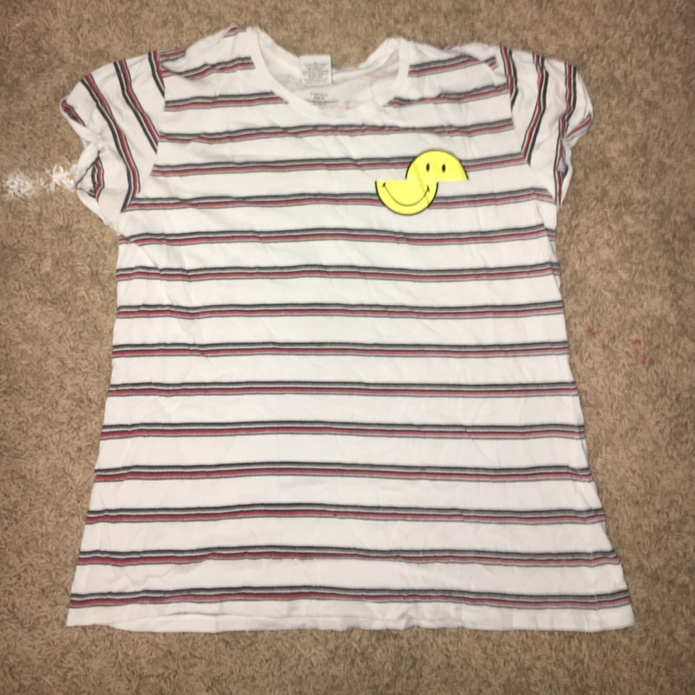 White blue and red striped shirt