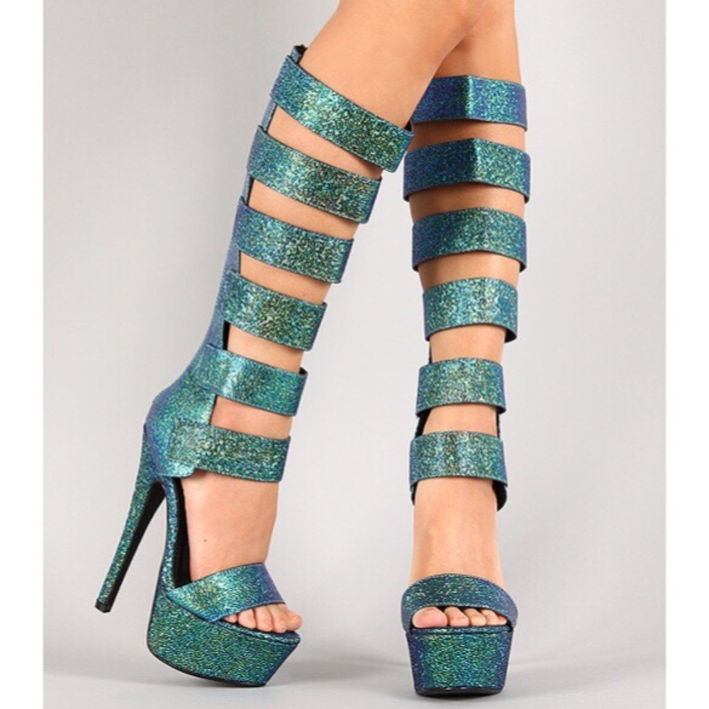 Anne Michelle Iridescent Strappy Platform Heel