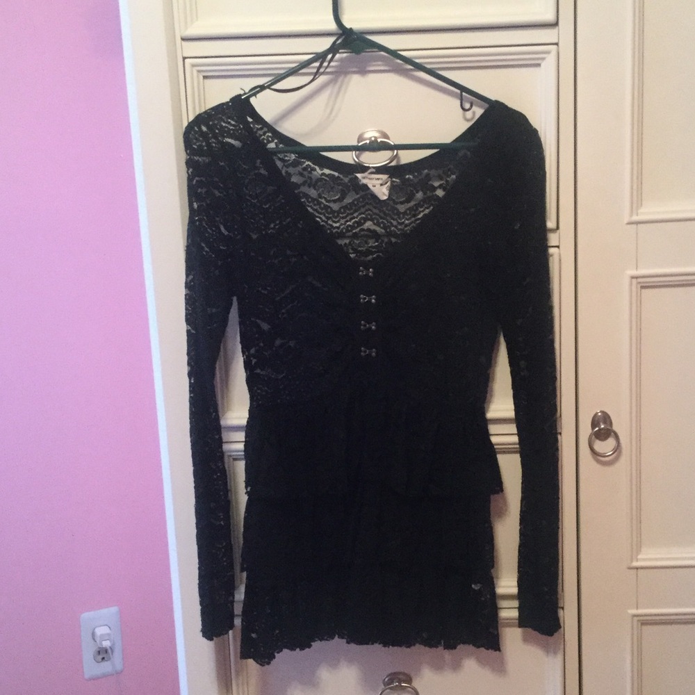 Bethany Mota Black Lace Ruffled long sleeved top