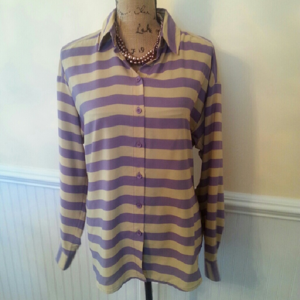 Lavender polyester button up top.
