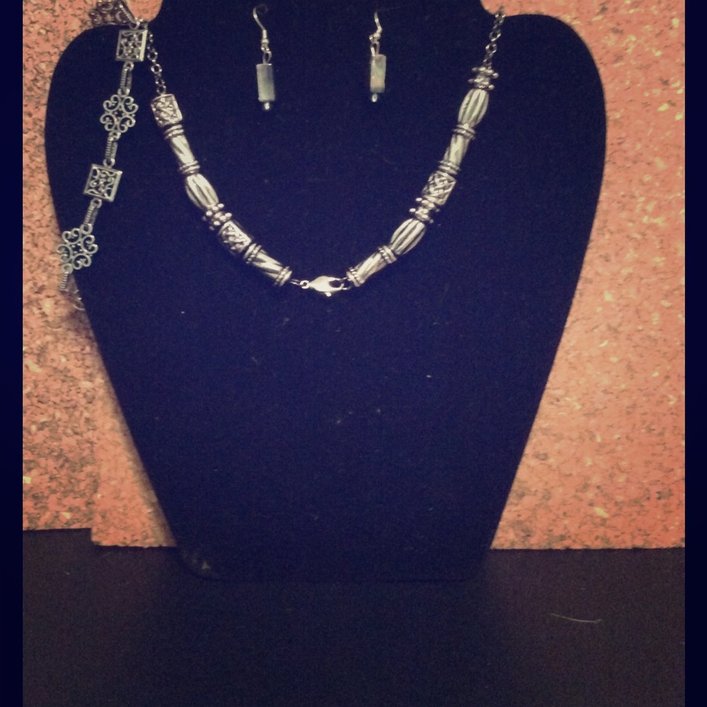 Necklace, bracelet, and earrings