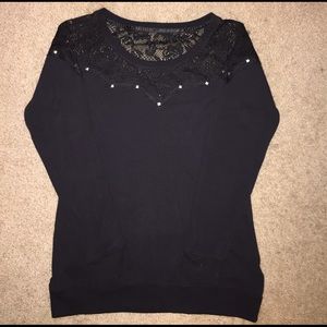 Maurice's Black Sweater With Lace Around The Neck
