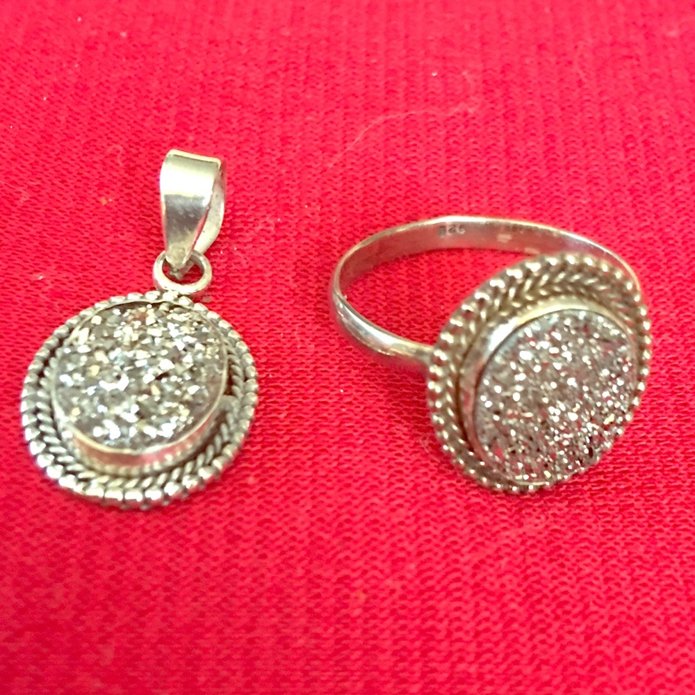 Silver Drusy Ring & Pendant Set