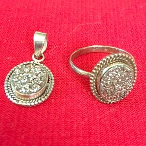 Silver Drusy Ring & Pendant Set