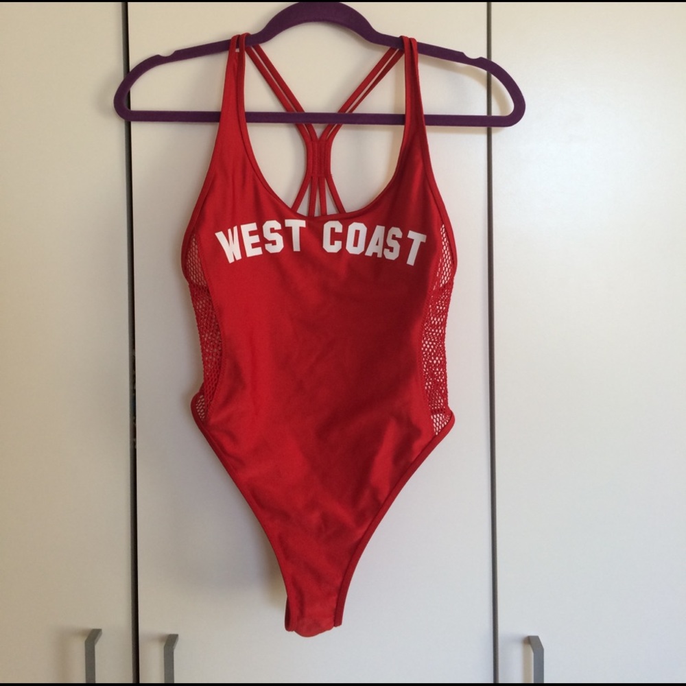 Forever 21 red WEST COAST one piece swimsuit.