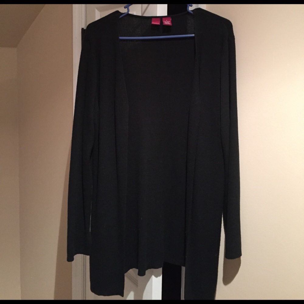 Long black cardigan.