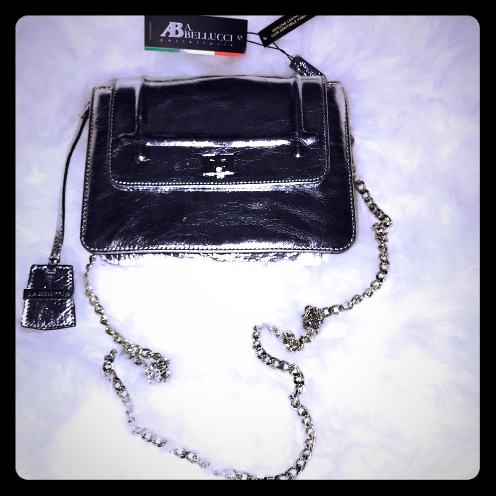 A Bellucci Metallic Silver Leather Crossbody Bag