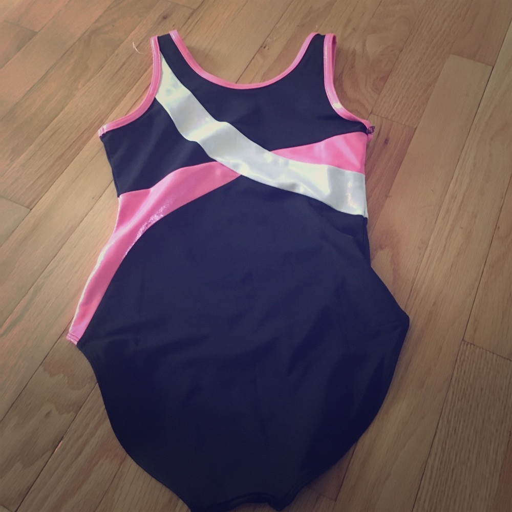 Pink, white, and black Justice gymnast Leotard