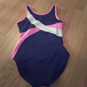 Pink, white, and black Justice gymnast Leotard