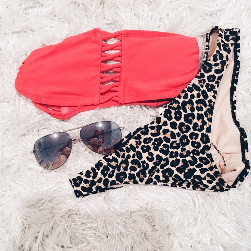 Orange Cut Out Strapless Top + Cheetah Bottoms