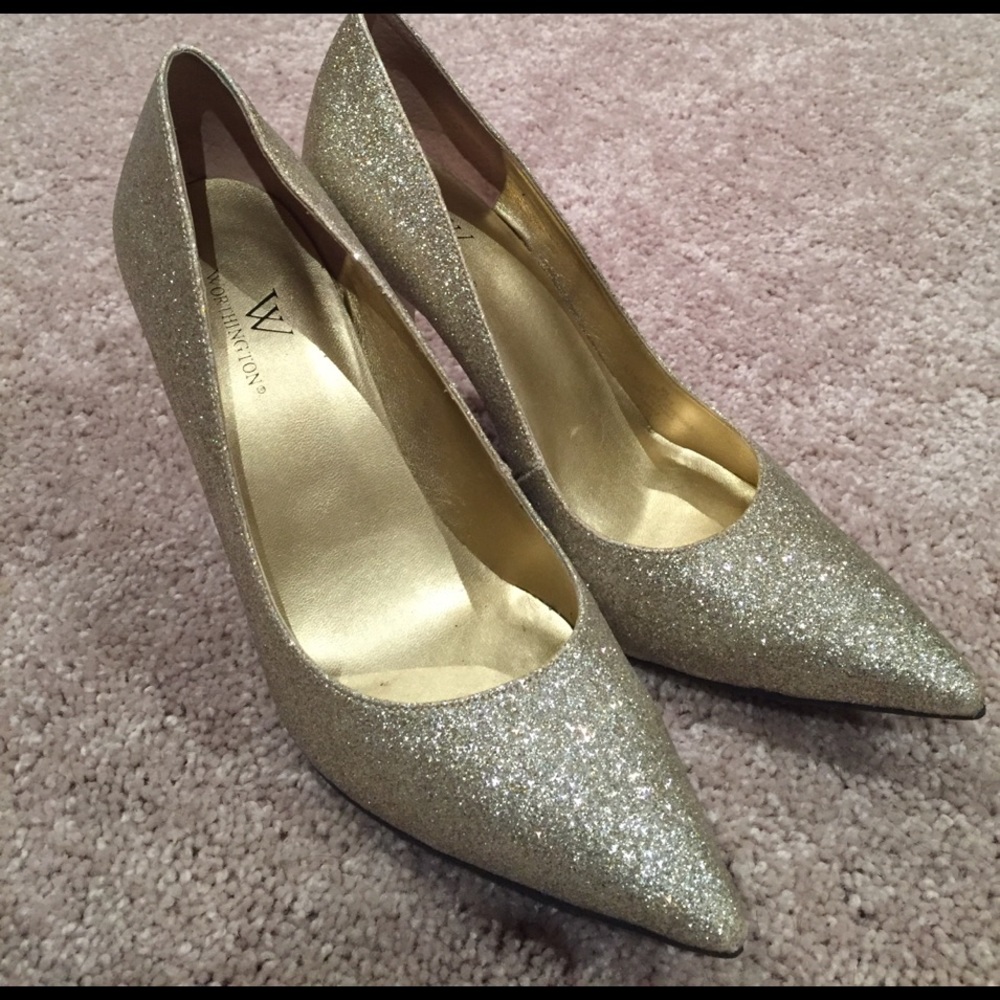 Gold sparkle heels