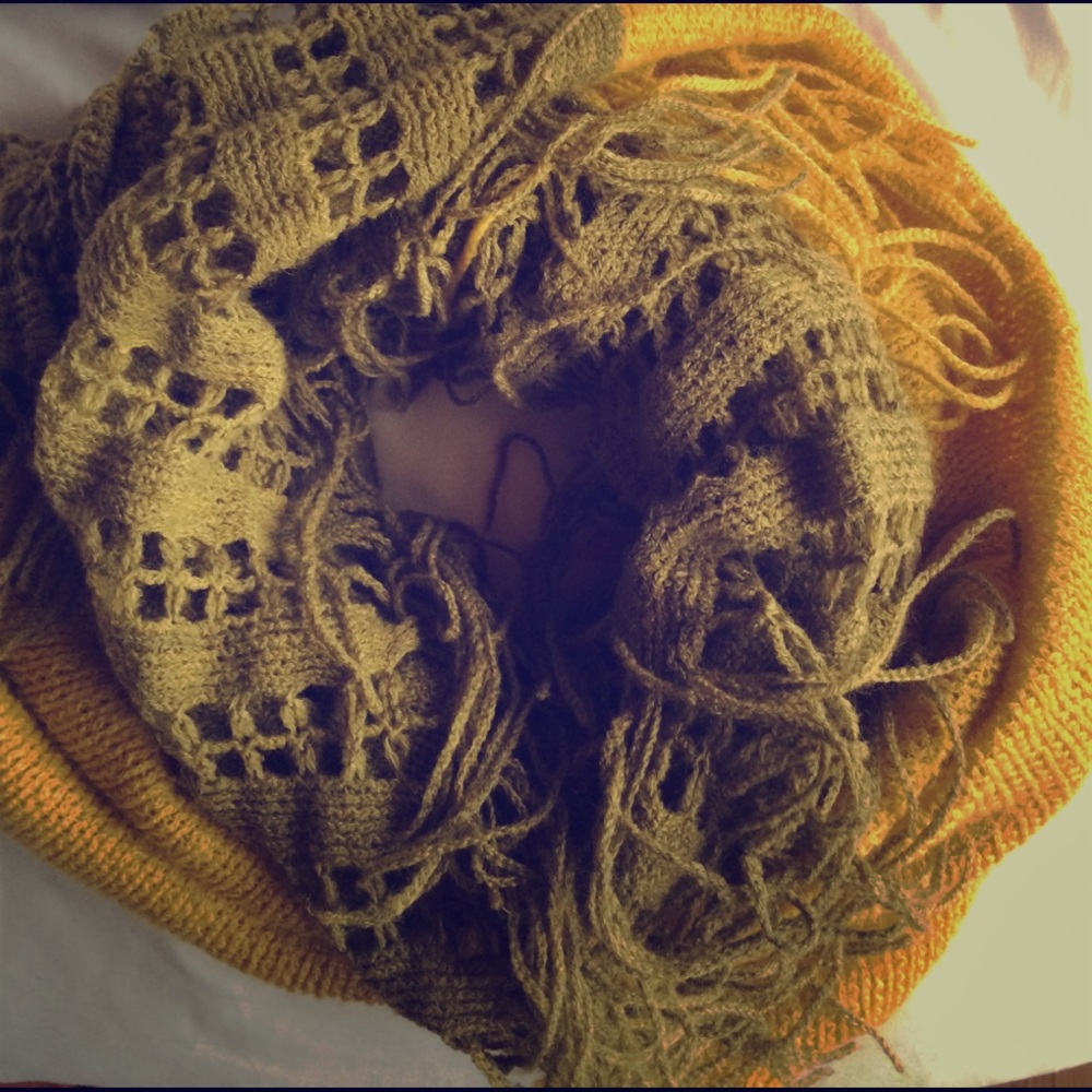 Mustard and olive infinite scarf