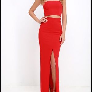 LOOKING: Better than a sequel red two-piece dress