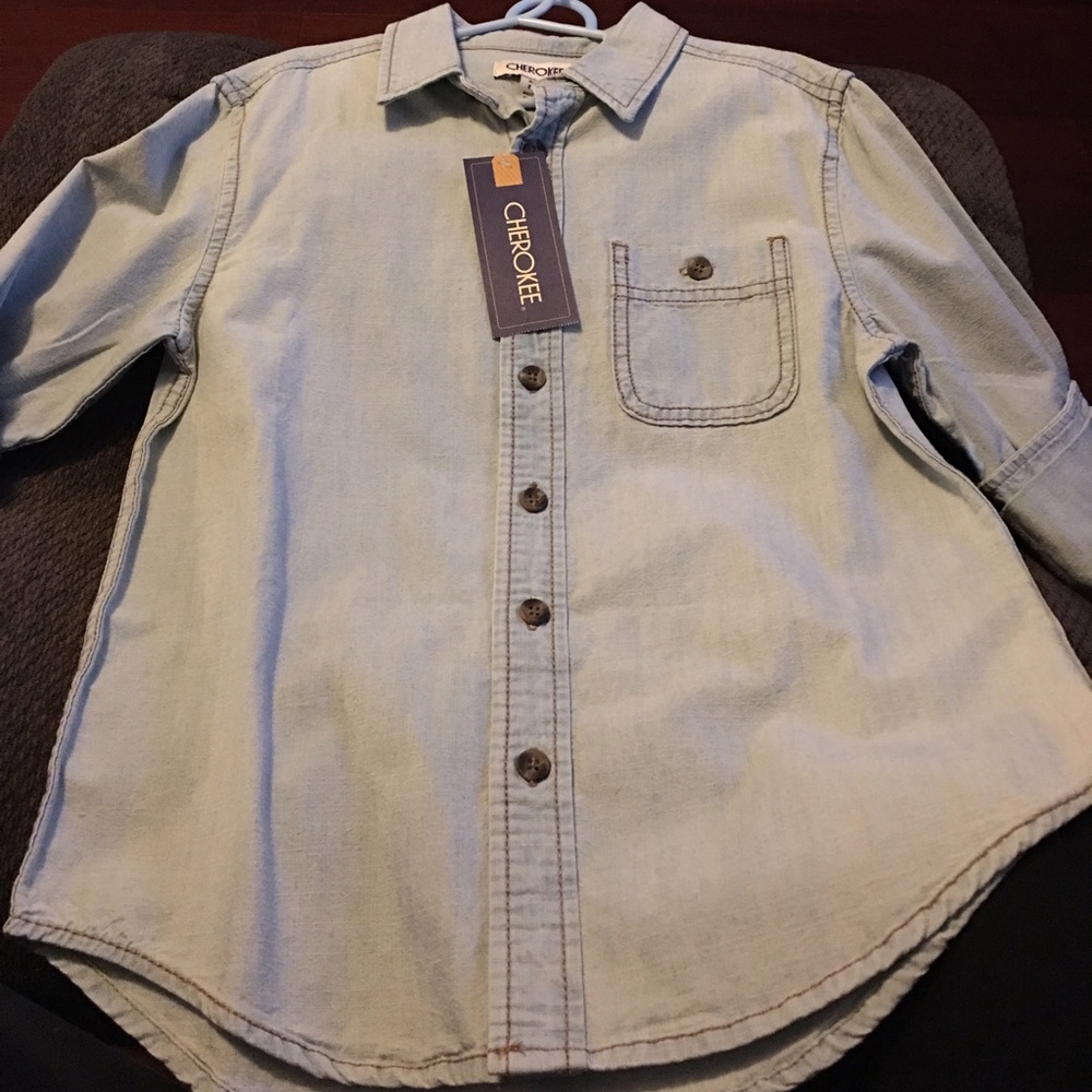 Boys denim button down shirt.