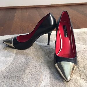 Charles Jourdan black pumps with gold toe cap