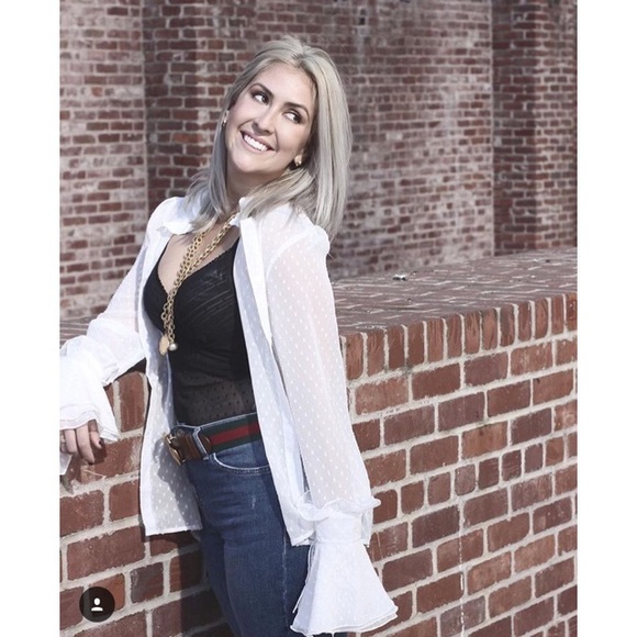 [Boutique] frilled neckline dotted shirt - Picture 2 of 6