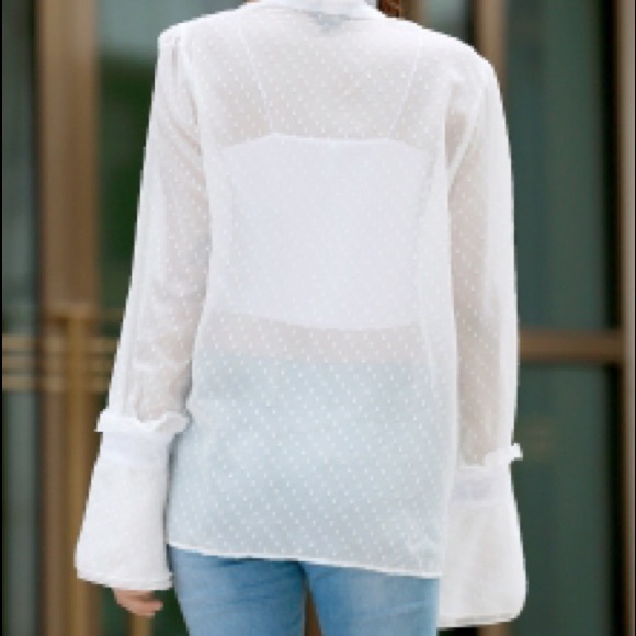 [Boutique] frilled neckline dotted shirt - Picture 6 of 6