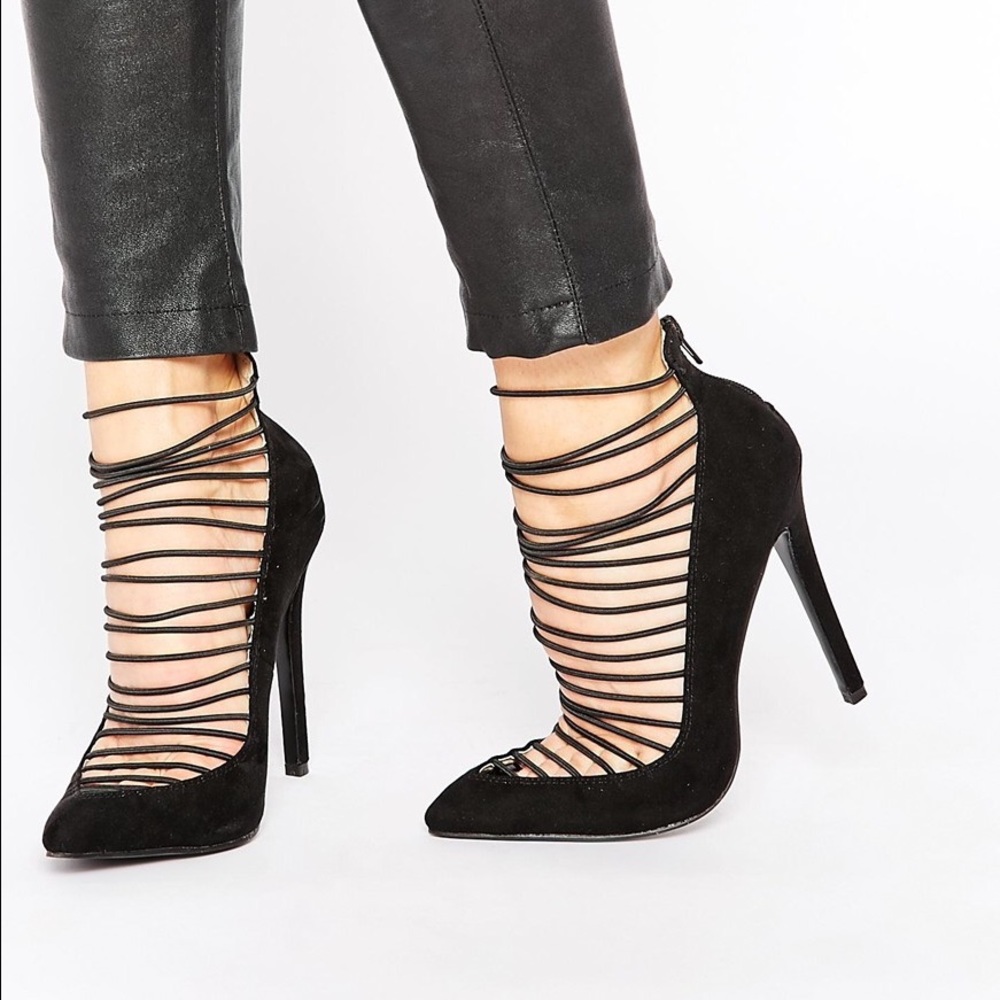 Daisy Street Suede Pointy Toe Strappy Heels Shoes