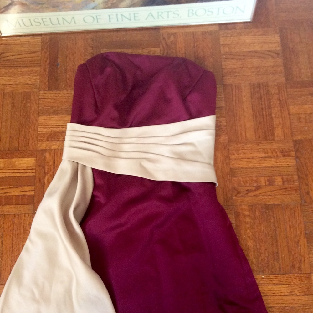 Burgundy and champagne ball gown