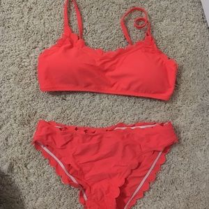 NEW "hot salmon" scalloped bikini