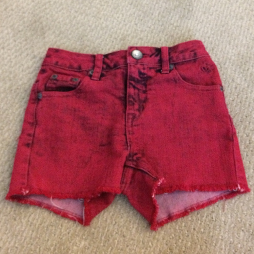 Red jean shorts