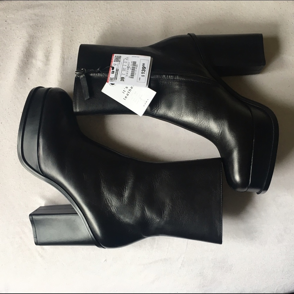 Zara leather platform boots