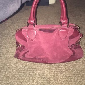 Maroon suede and leather purse
