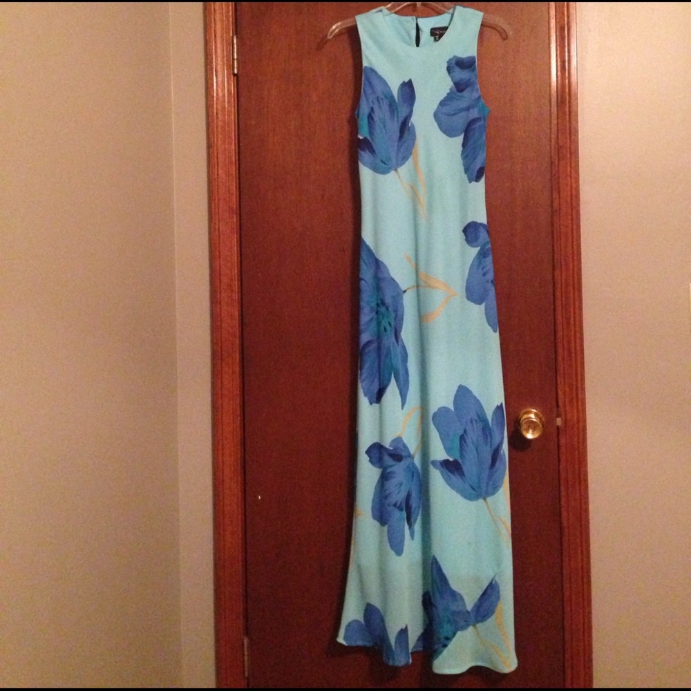 Turquoise and blue floral maxi dress