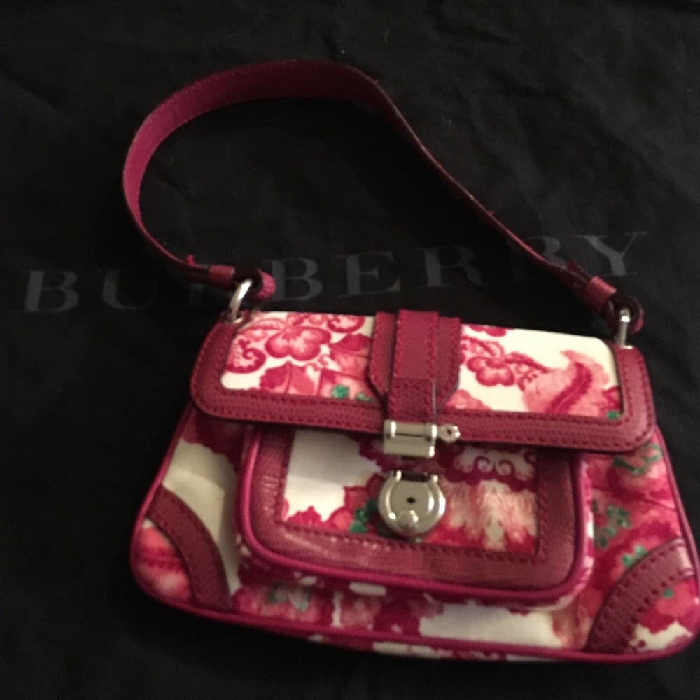 NEW Burberry Leather&Canvas Pink Floral Purse