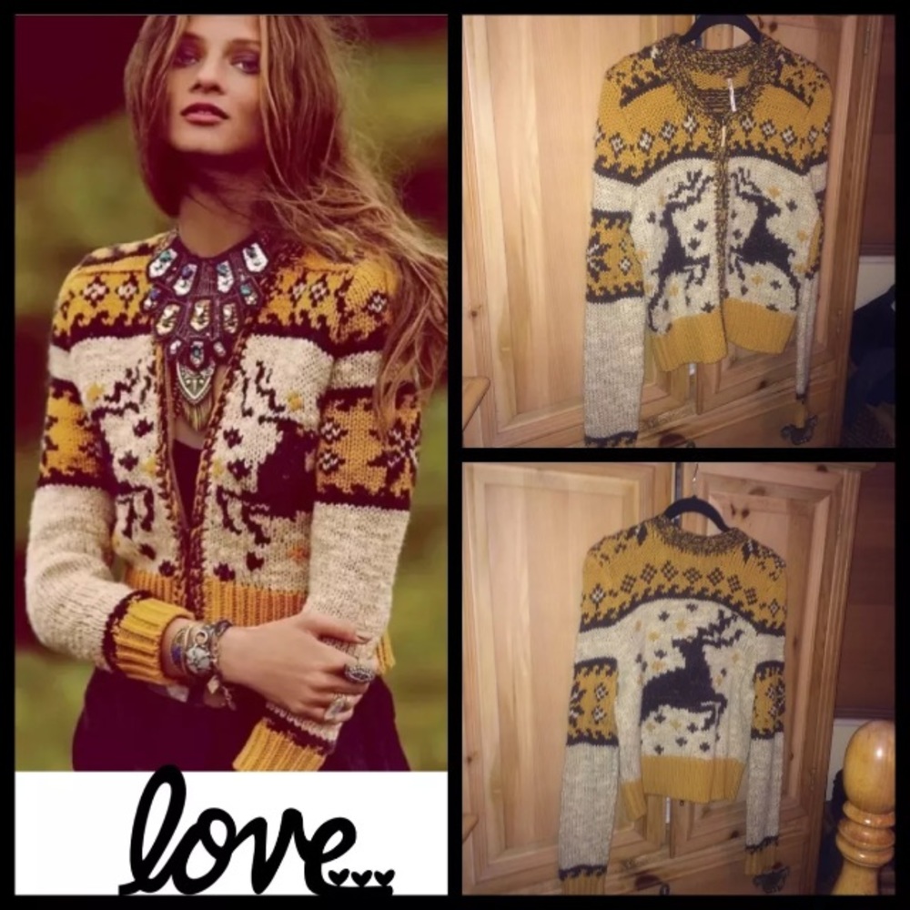 Free People Rudolph ReindeerCardigan Sweater Small