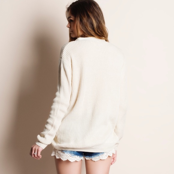 1DAYSALE Lace Up Sweater Top (cream) - Picture 4 of 6