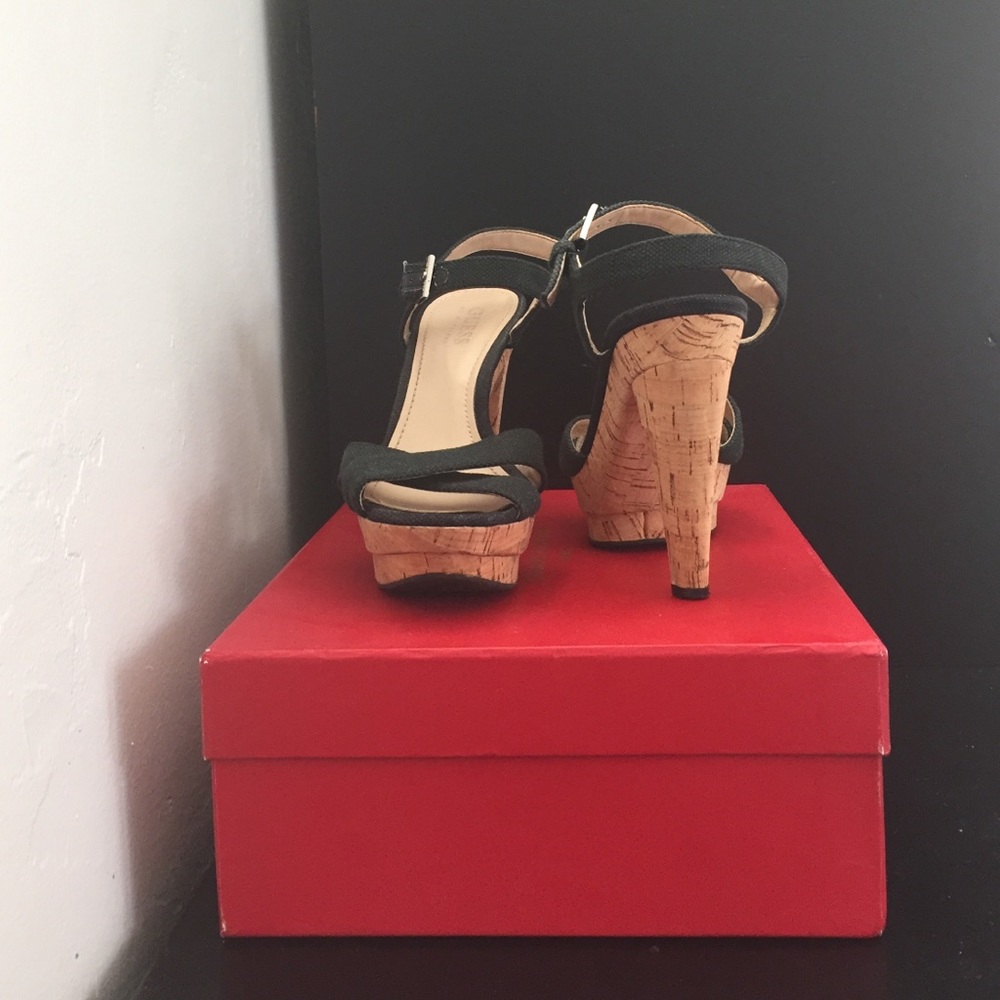 Guess, strappy platform heels.