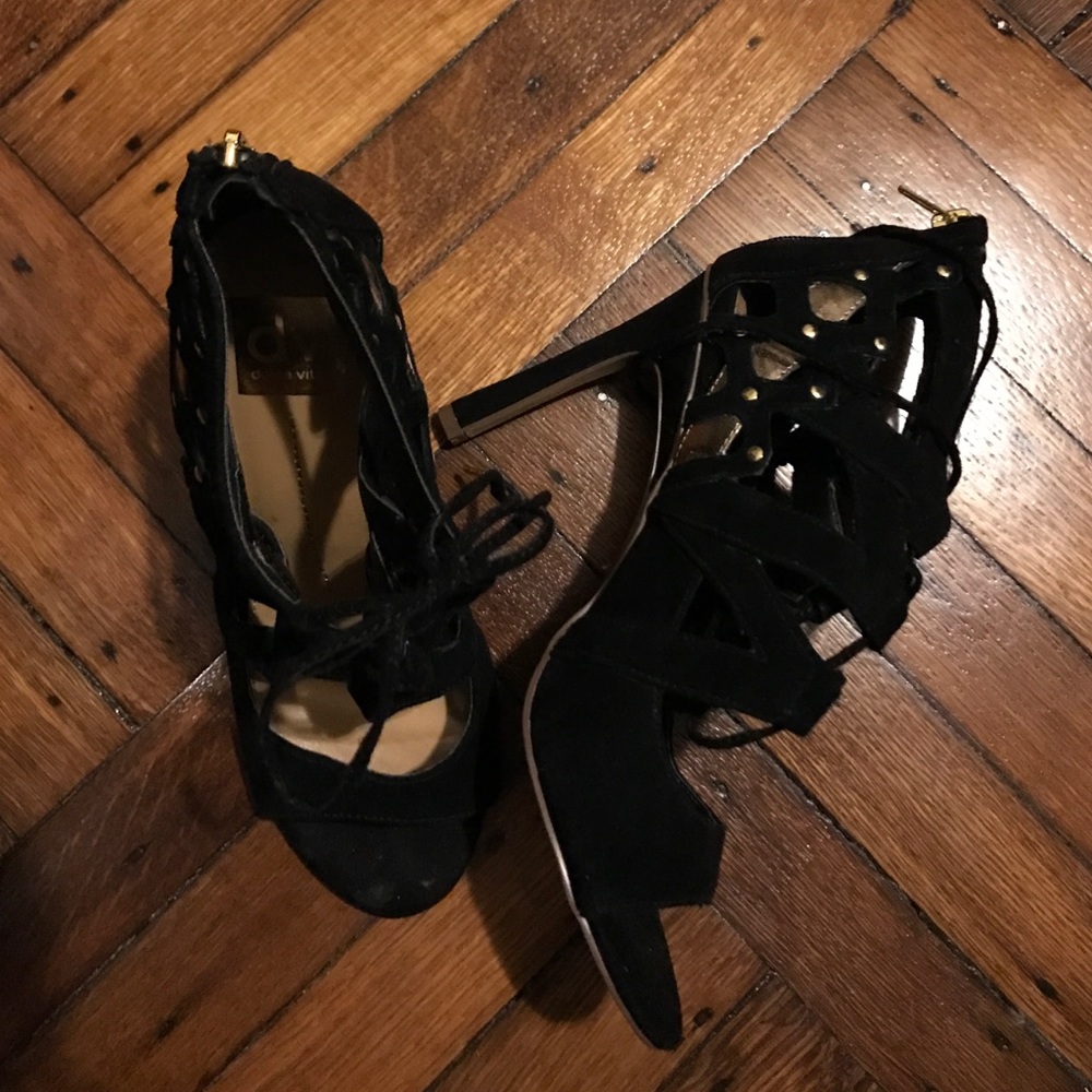 Dolce Vita black strap heels with gold
