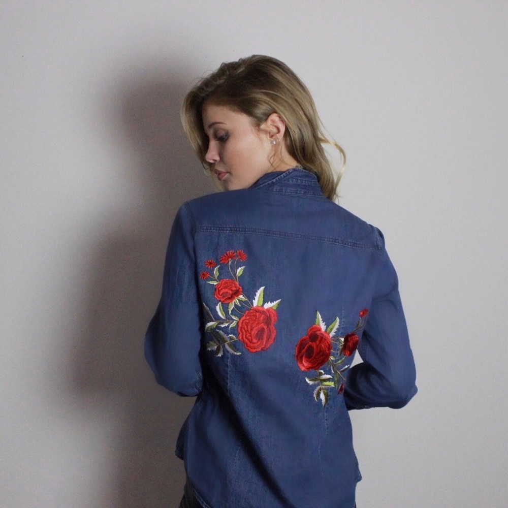Stop and Smell The Roses Denim Shirt🌹