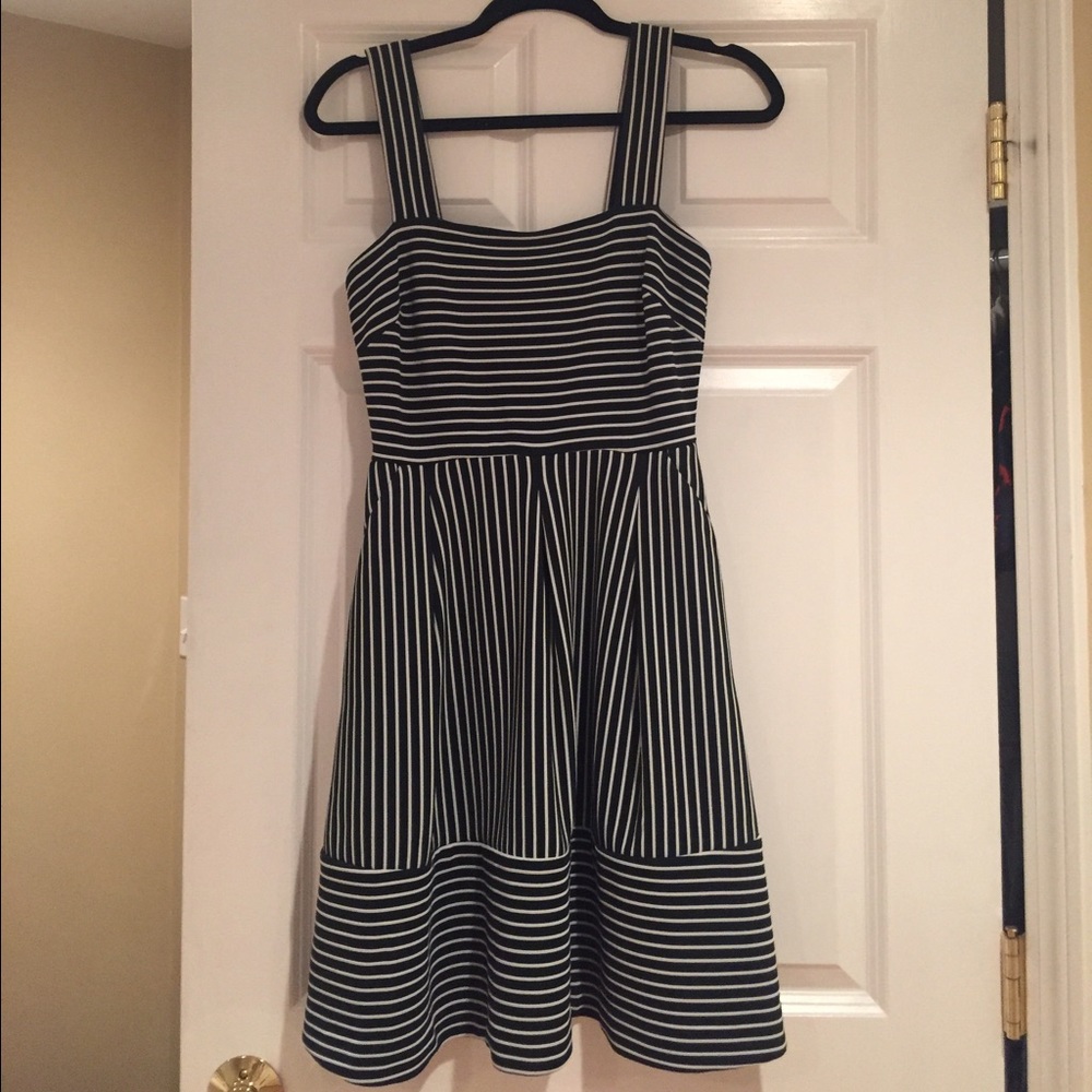 Banana Republic | Navy + White Striped Flare Dress